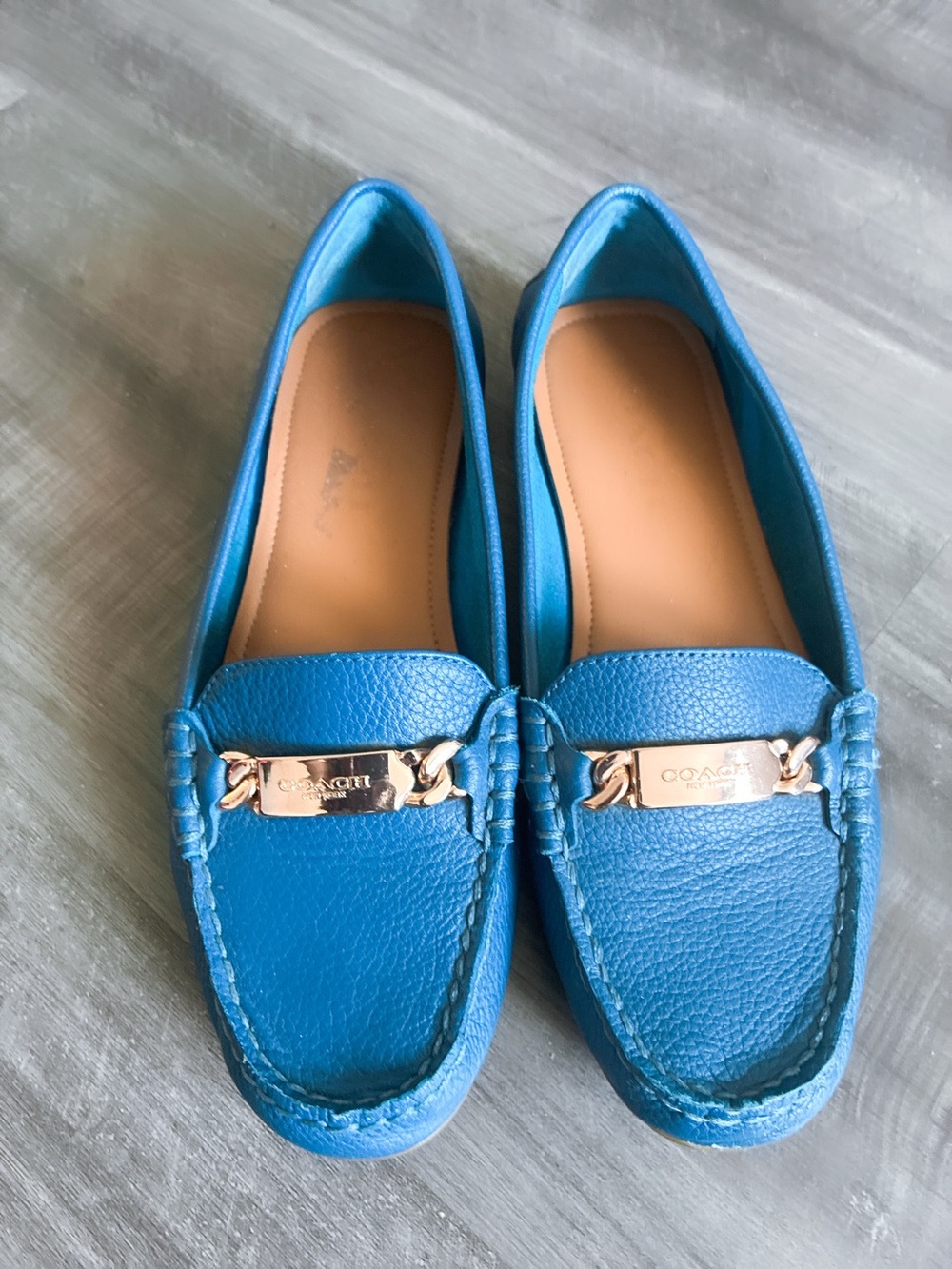Coach Blue Leather Loafers with Gold-Tone Accent